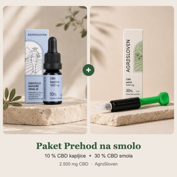 AgroSloven paket Prehod na smolo: 10 % CBD kapljice in 30 % CBD smola